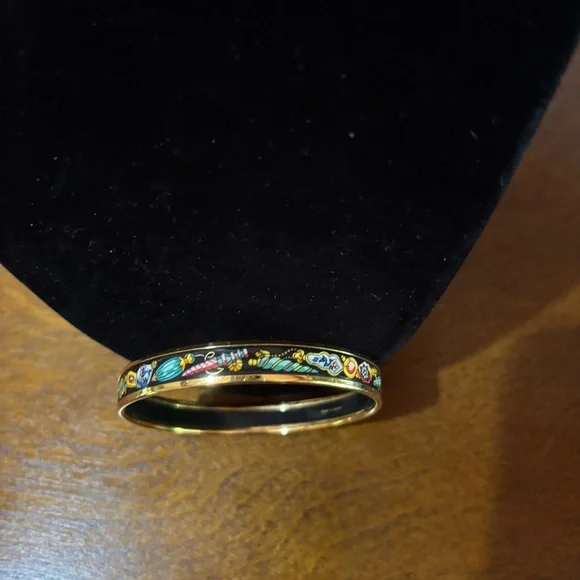 HERMES multi colored enamel bangle Bracelet with 18kt gold plated trim - Picture 4 of 8